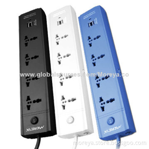 Universal Standard Power Strips, 4 Socket Outlets and US + 2 USB Plugs, Overload Protection